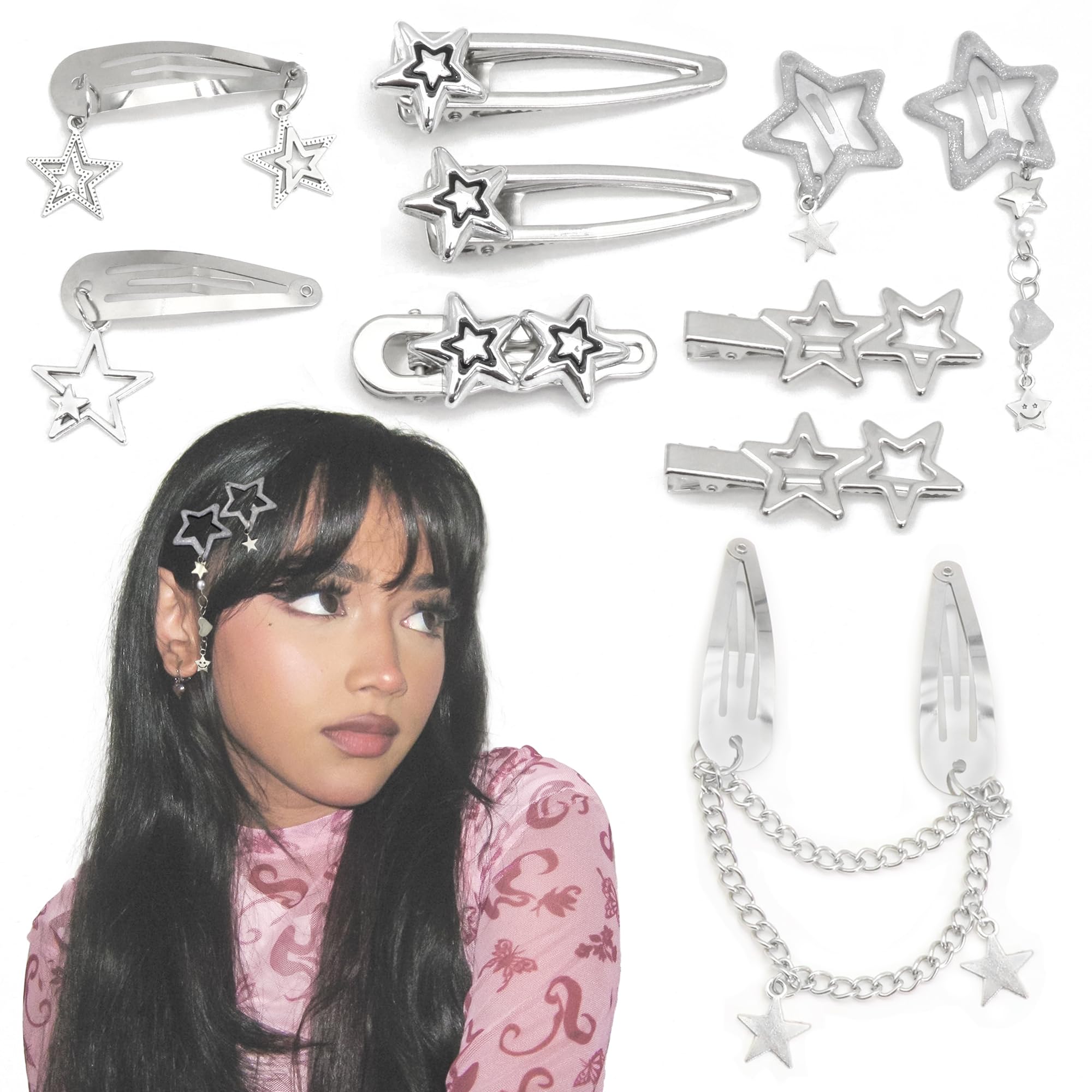 MAYCREATE 10Pcs Girls Hair Pins Y2K Star Hair Pins Set Punk Metal Girls Hair Clips Silver Korean Style Hair Pins Hair Accessories for Girls MAYCREATE 10Pcs Girls Hair Pins Y2K Star Hair Pins Set Punk Metal Girls Hair Clips Silver Korean Style Hair Pins Hair Accessories for Girls